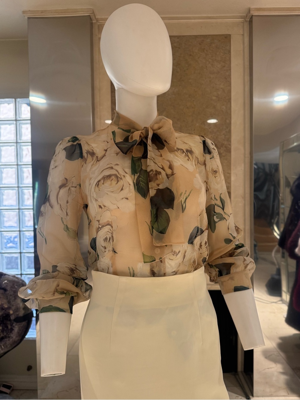 Dolce & Gabbana Vintage 100% Silk Rose Floral Bow Tie Blouse